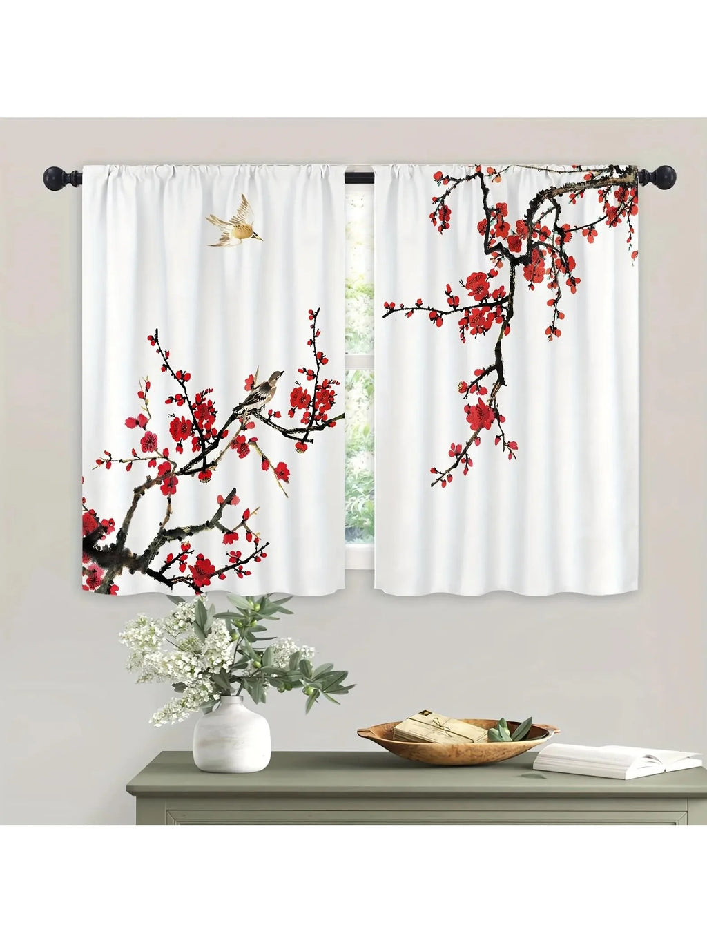 2 Piece White Curtains Rod Pocket Small Curtain Kitchen Curtain for