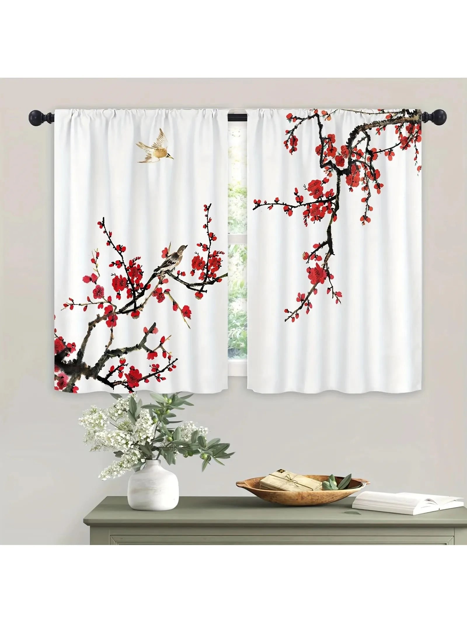 2 Piece White Curtains Rod Pocket Small Curtain Kitchen Curtain for