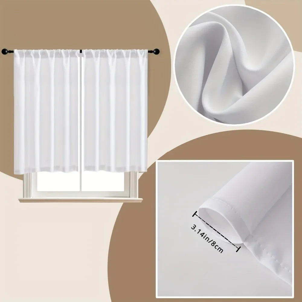 2 Piece White Curtains Rod Pocket Small Curtain Kitchen Curtain for