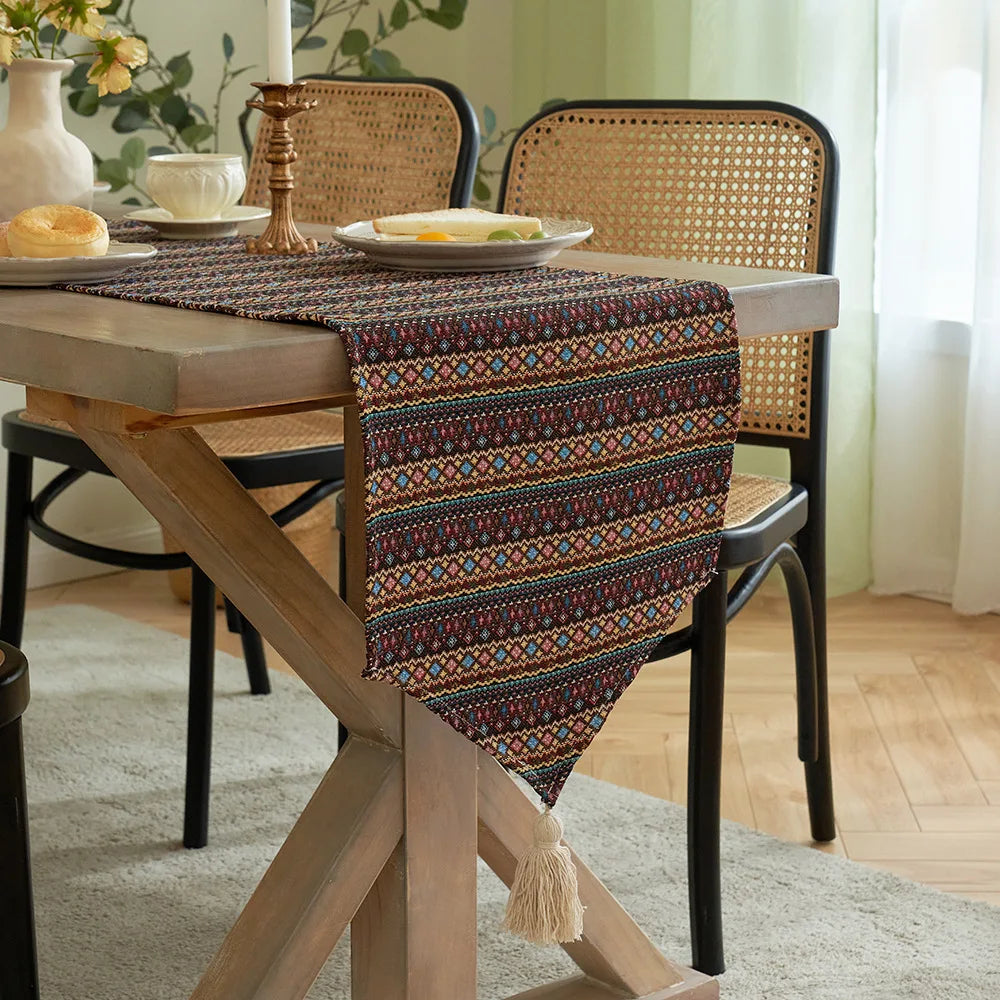 American Striped Table Runner Bohemian Tassel Table Runners Home