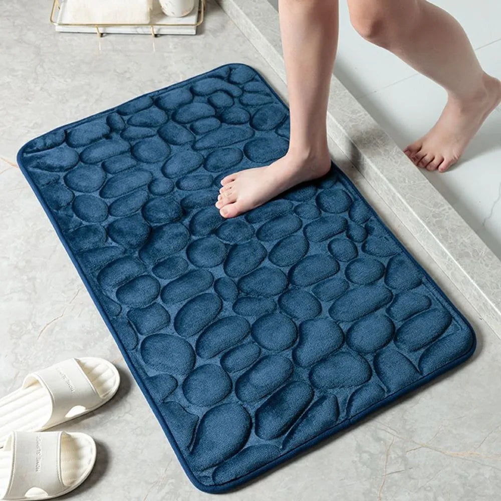 Durable Water Absorption Bath Mat Non-slip Household Cobblestone Embossed Washable Doormat Bathroom