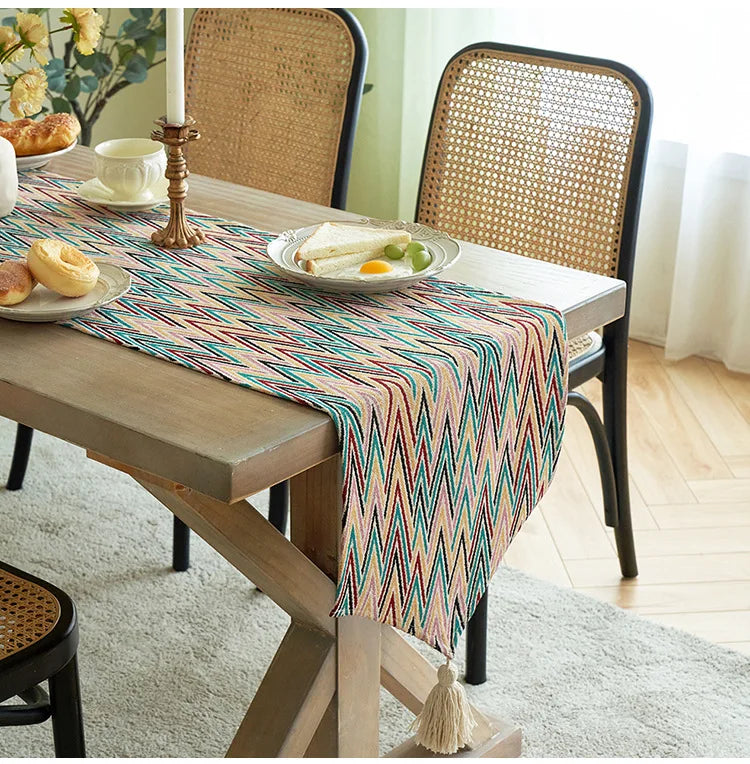 American Striped Table Runner Bohemian Tassel Table Runners Home