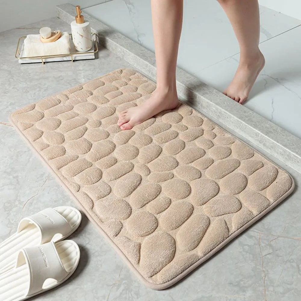 Durable Water Absorption Bath Mat Non-slip Household Cobblestone Embossed Washable Doormat Bathroom