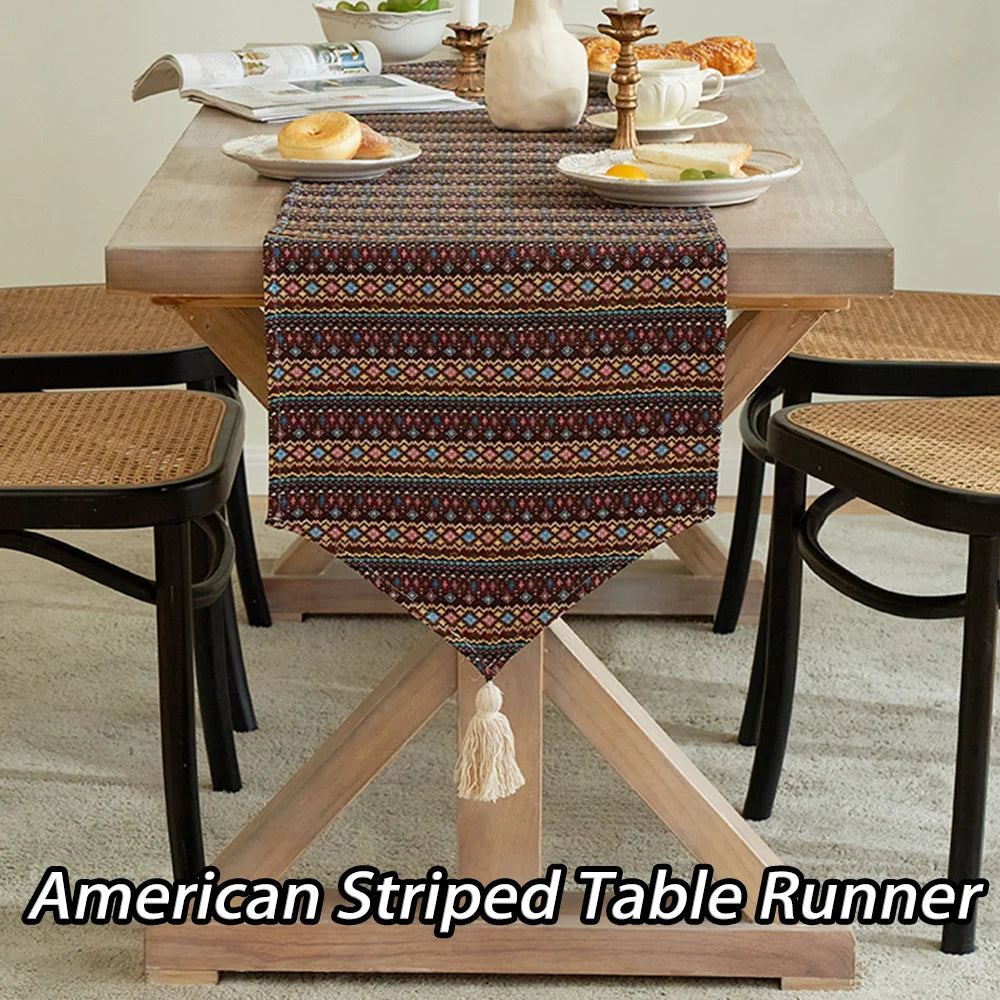 American Striped Table Runner Bohemian Tassel Table Runners Home