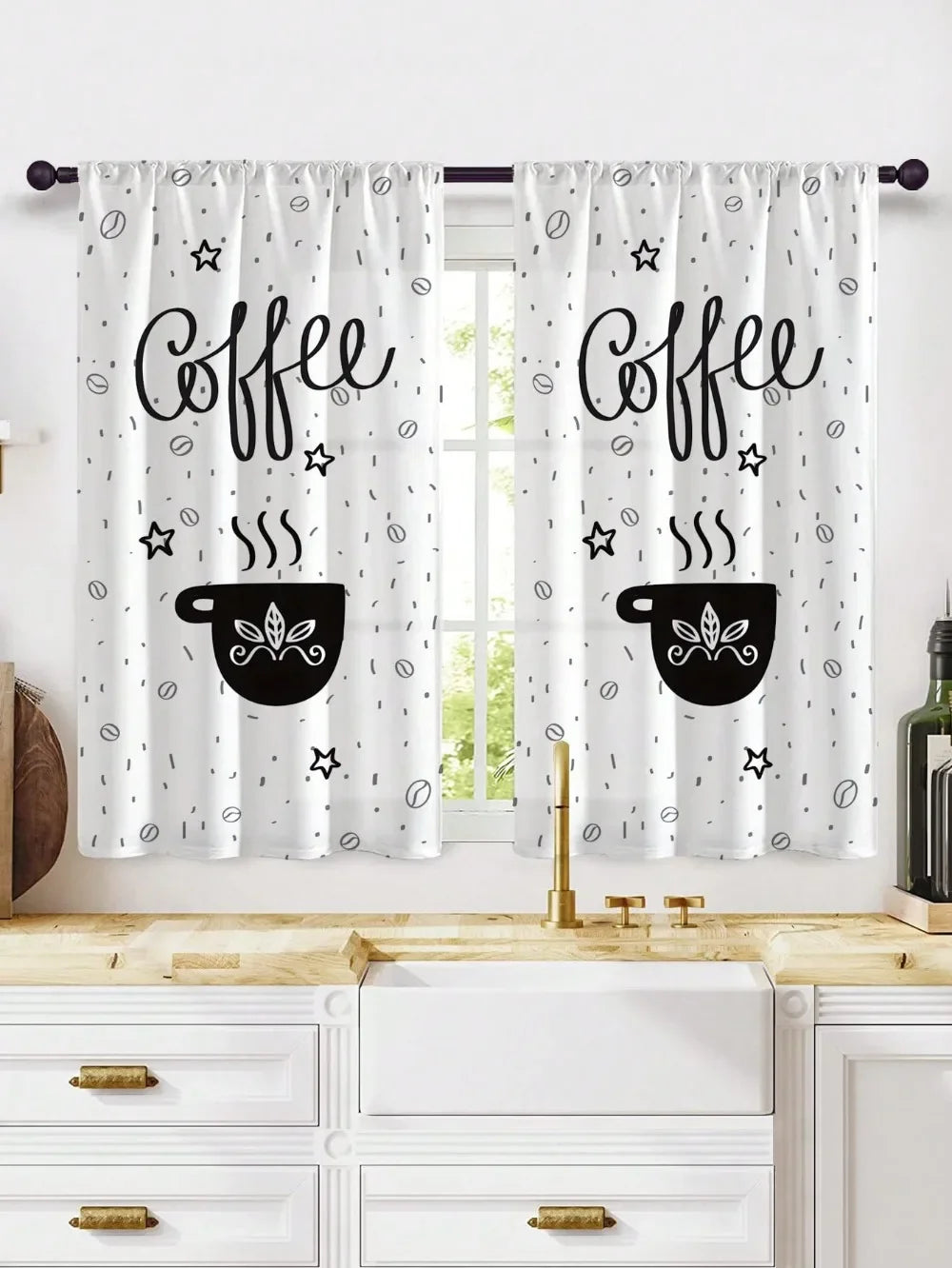 2 Piece White Curtains Rod Pocket Small Curtain Kitchen Curtain for
