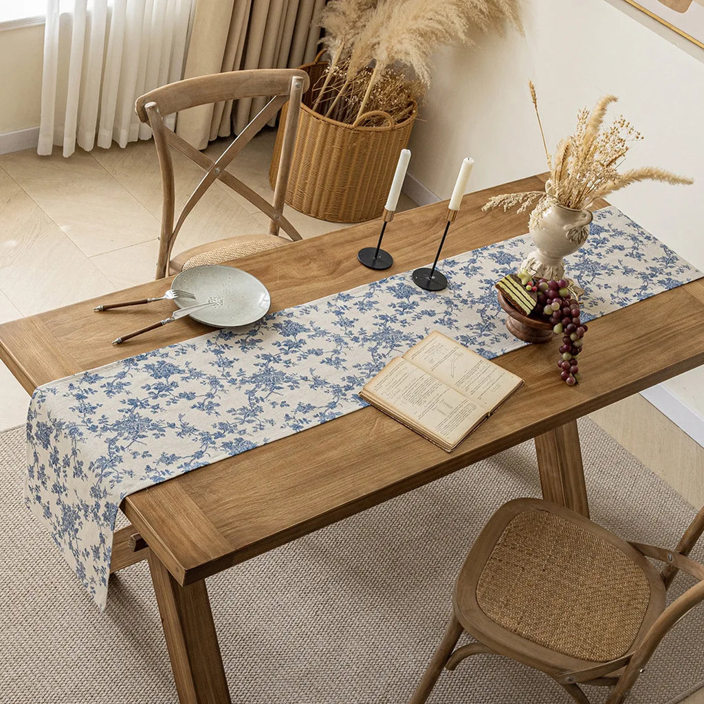 Table Runner Blue Flower TableCover Plant Watercolor Kitchen