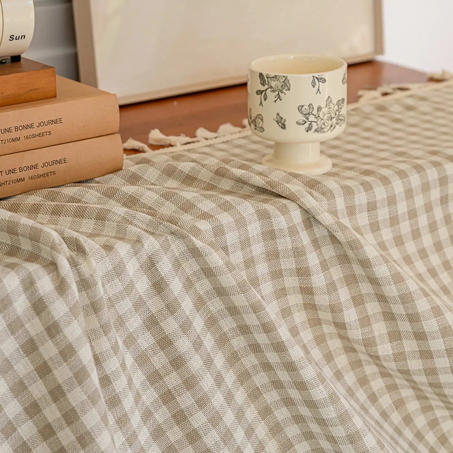 Plaid Curtains with Tassel Privacy Protection Window Treatments for Bedroom