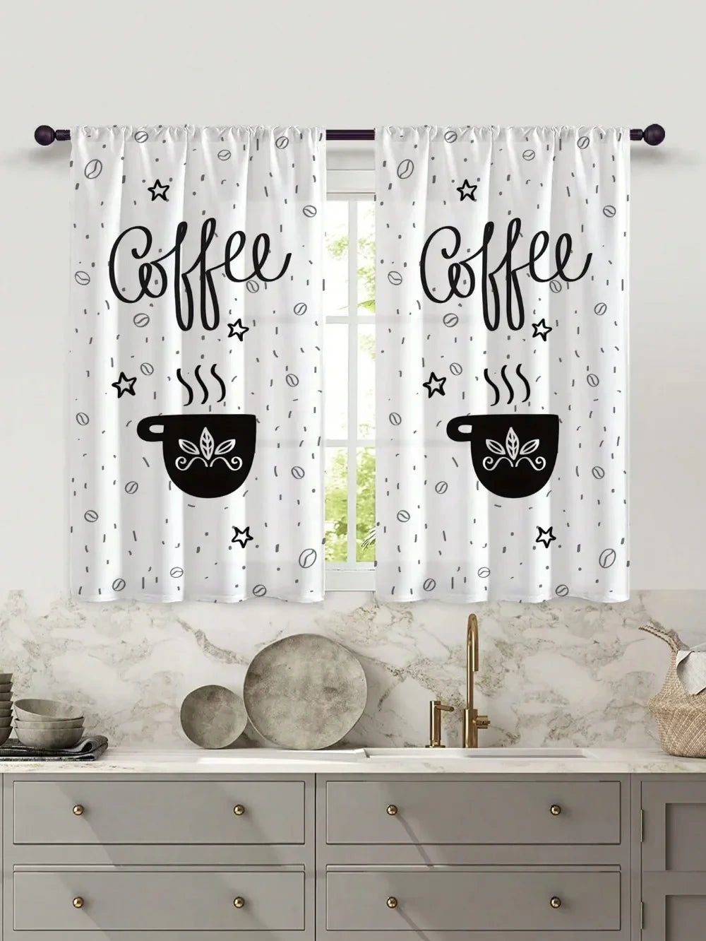 2 Piece White Curtains Rod Pocket Small Curtain Kitchen Curtain for
