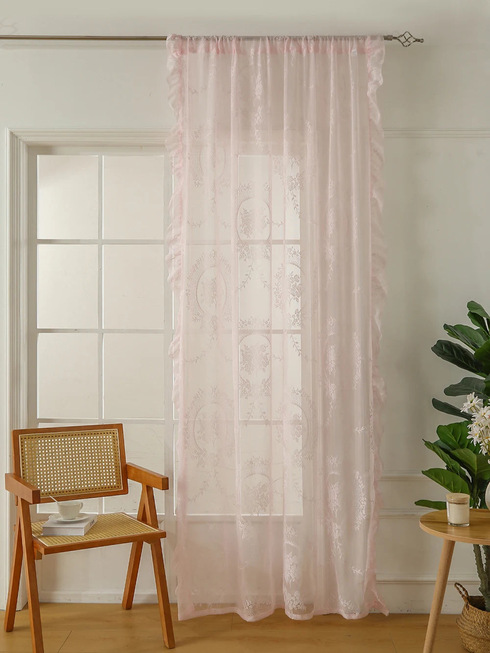 Lace Sheer Curtains with Scallop Ruffle Edge for Living Room Farmhouse