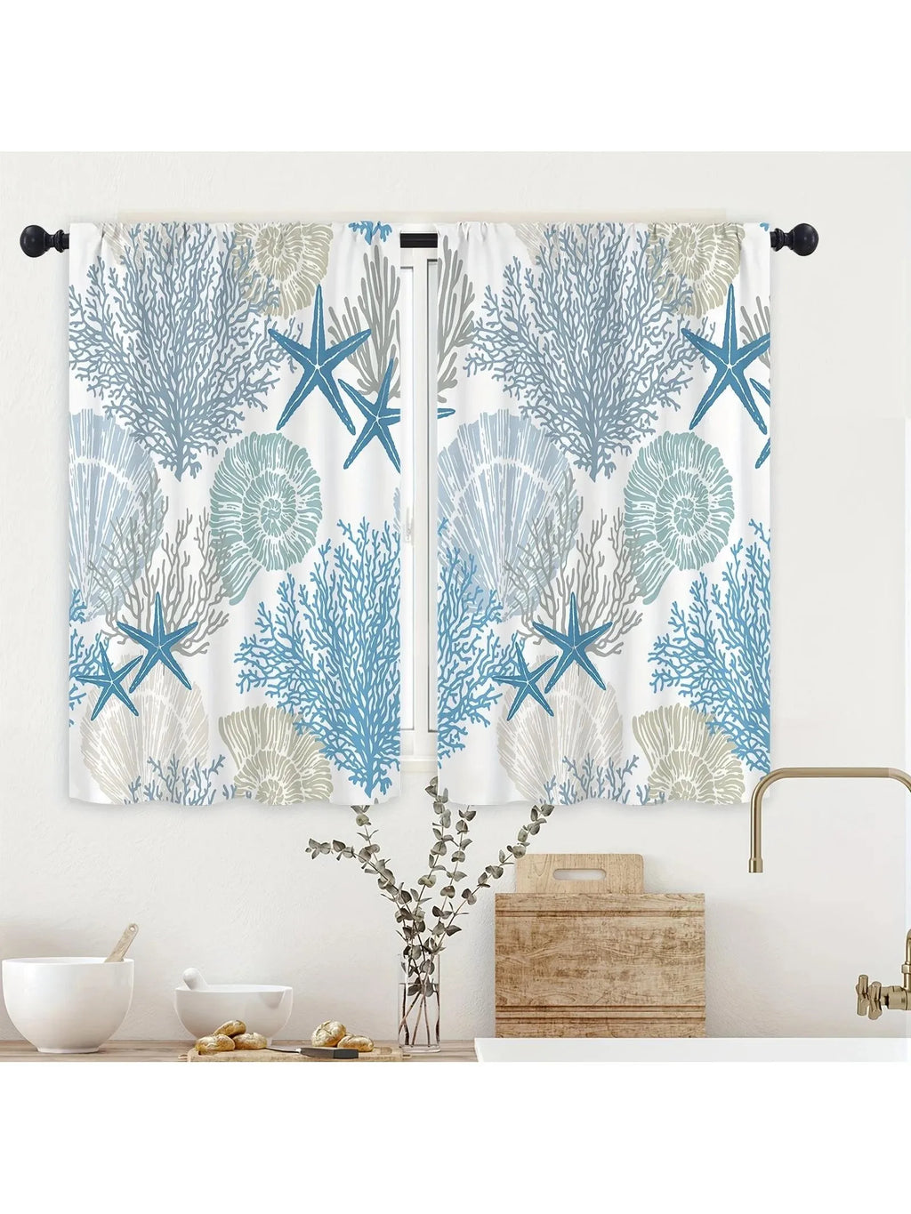 2 Piece White Curtains Rod Pocket Small Curtain Kitchen Curtain for