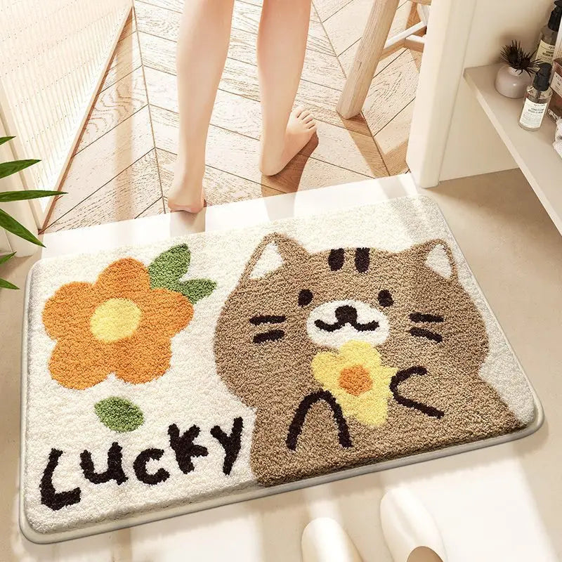 VIKAMA Bathroom Water-Absorbing Rug Cute Anti-Slip Imitation Cashmere