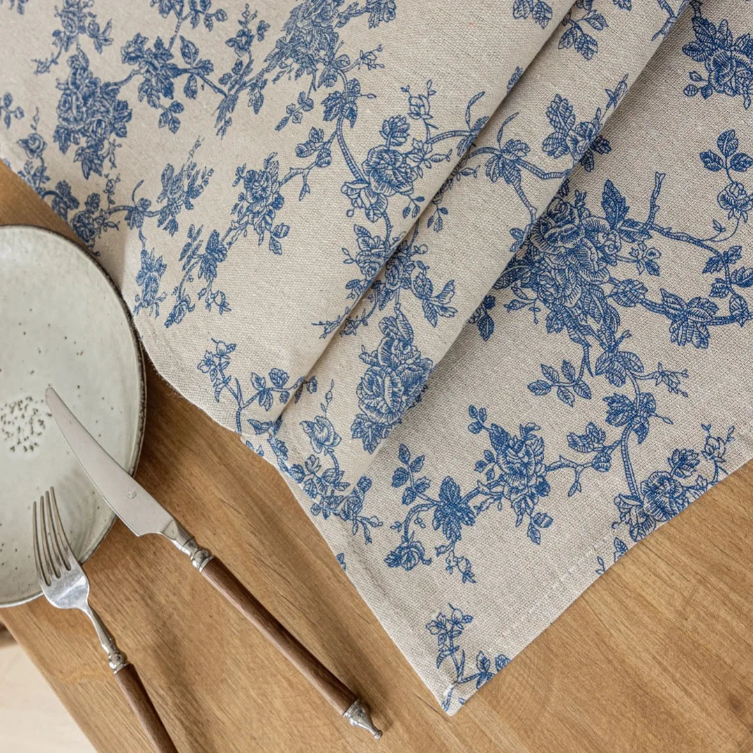 Table Runner Blue Flower TableCover Plant Watercolor Kitchen