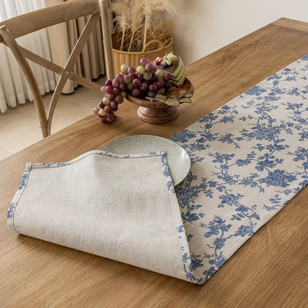 Table Runner Blue Flower TableCover Plant Watercolor Kitchen