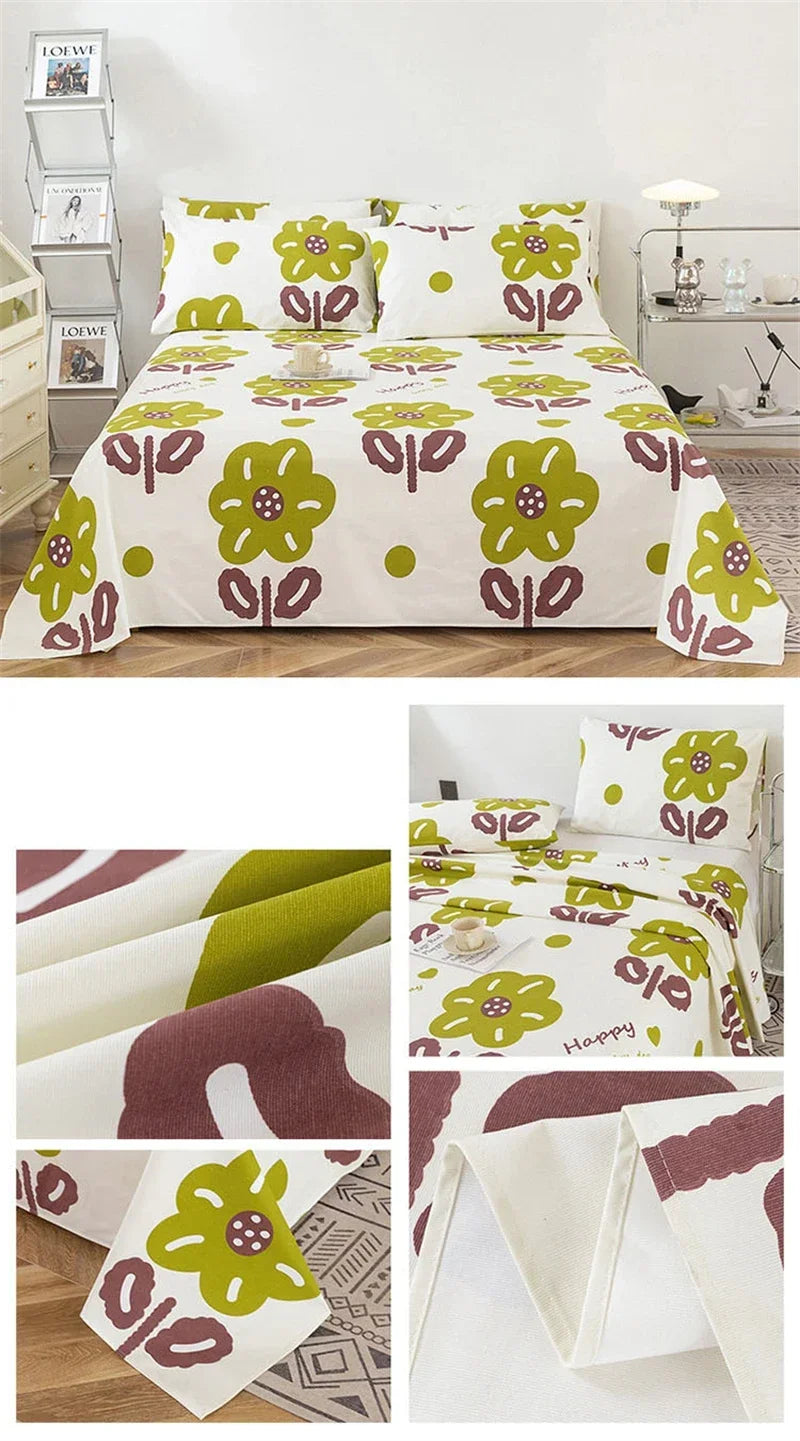 Soft 100% Cotton Coarse Cloth Bed Sheet Thick Sleep Naked Single Double Bedsheet