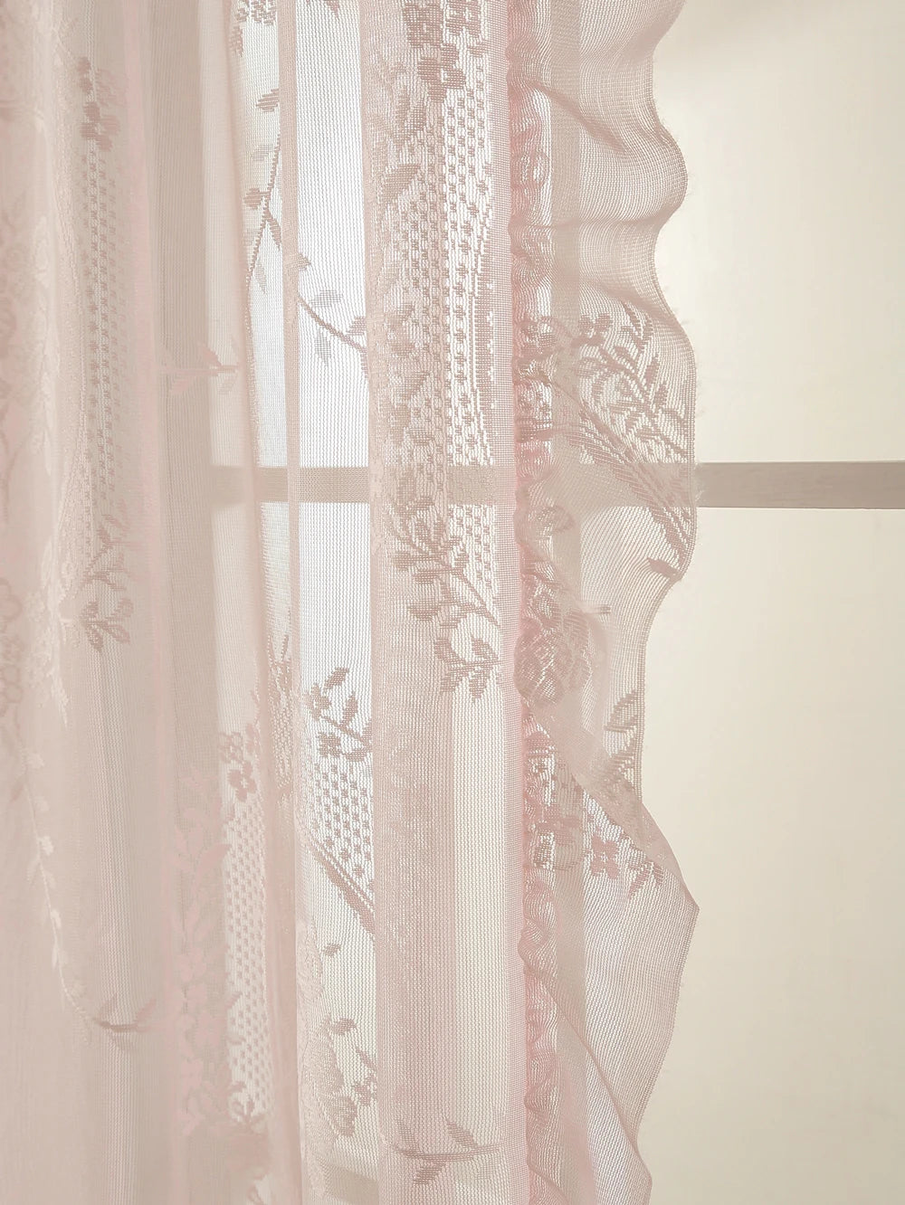 Lace Sheer Curtains with Scallop Ruffle Edge for Living Room Farmhouse