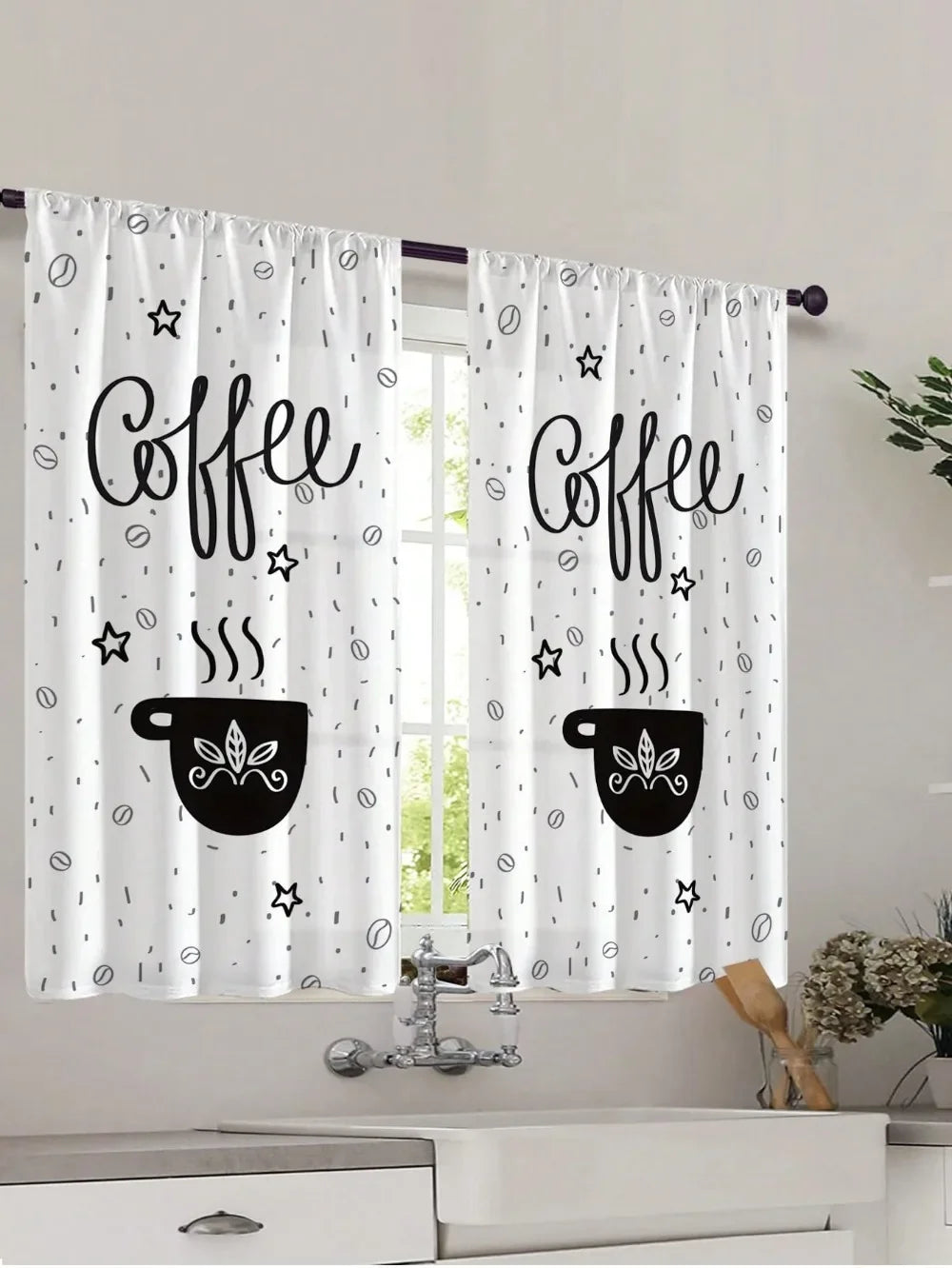 2 Piece White Curtains Rod Pocket Small Curtain Kitchen Curtain for