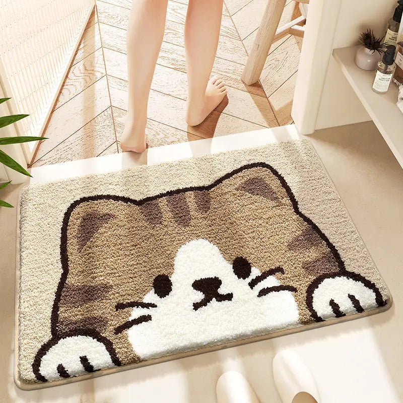 VIKAMA Bathroom Water-Absorbing Rug Cute Anti-Slip Imitation Cashmere