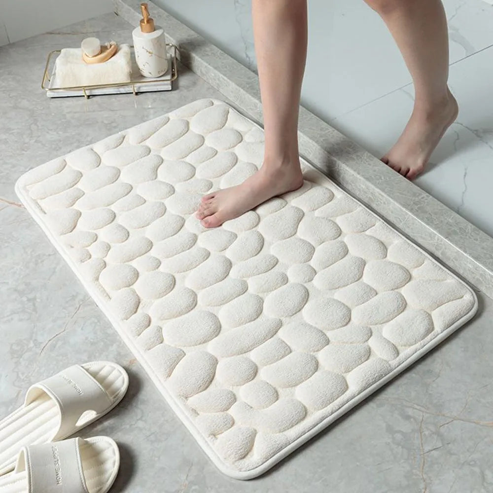 Durable Water Absorption Bath Mat Non-slip Household Cobblestone Embossed Washable Doormat Bathroom