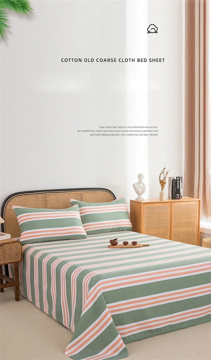 Soft 100% Cotton Coarse Cloth Bed Sheet Thick Sleep Naked Single Double Bedsheet