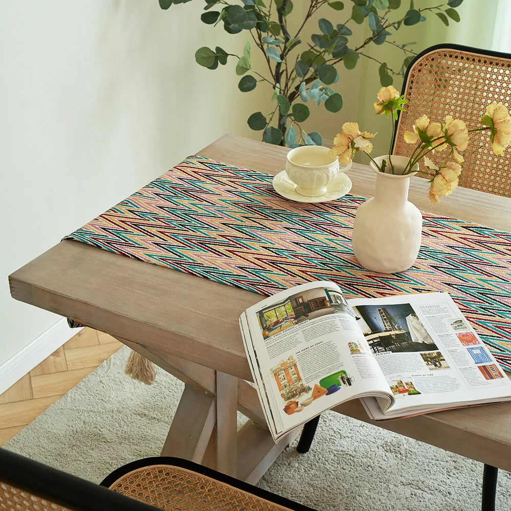American Striped Table Runner Bohemian Tassel Table Runners Home