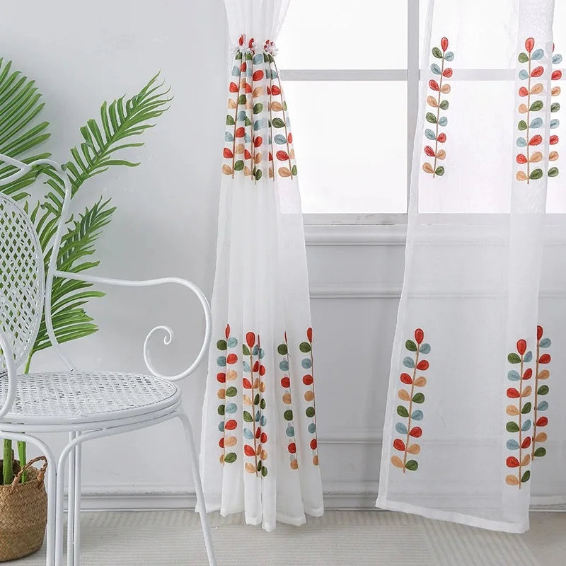 Sheer Curtains for Living Room,Boho Sheer Window Drapes for Kitchen, Rod Pocket Light Filtering Window Treatment, 2 Panels