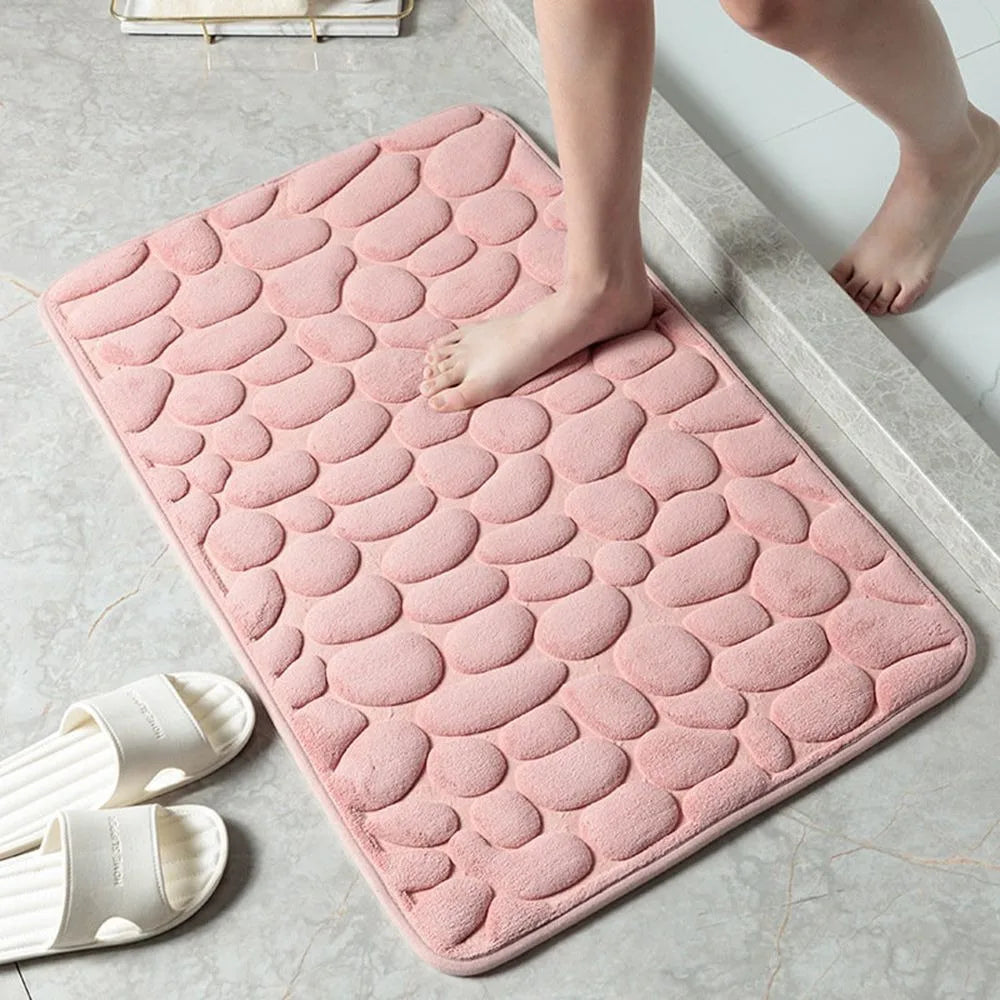 Durable Water Absorption Bath Mat Non-slip Household Cobblestone Embossed Washable Doormat Bathroom
