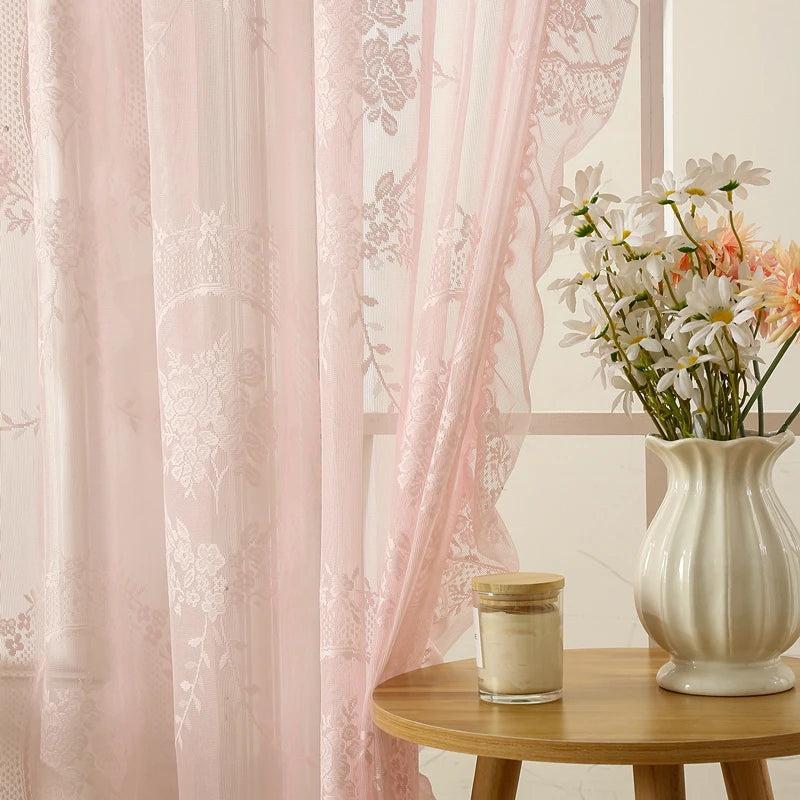 Lace Sheer Curtains with Scallop Ruffle Edge for Living Room Farmhouse