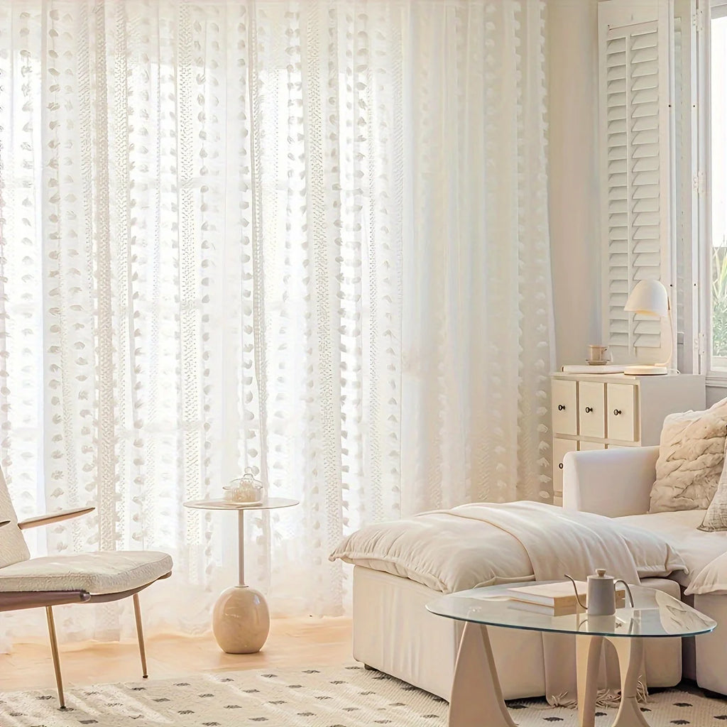 2Pcs Rod Pocket French Romantic White Curtains For Living Room Bedroom Sheer Curtain