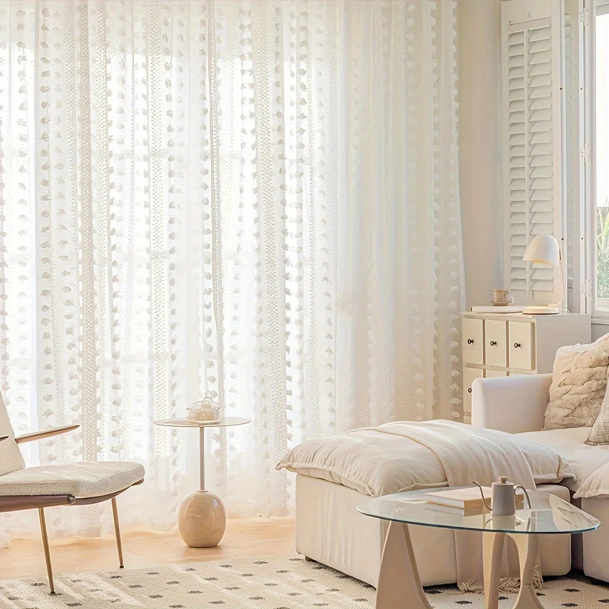 2Pcs Rod Pocket French Romantic White Curtains For Living Room Bedroom Sheer Curtain