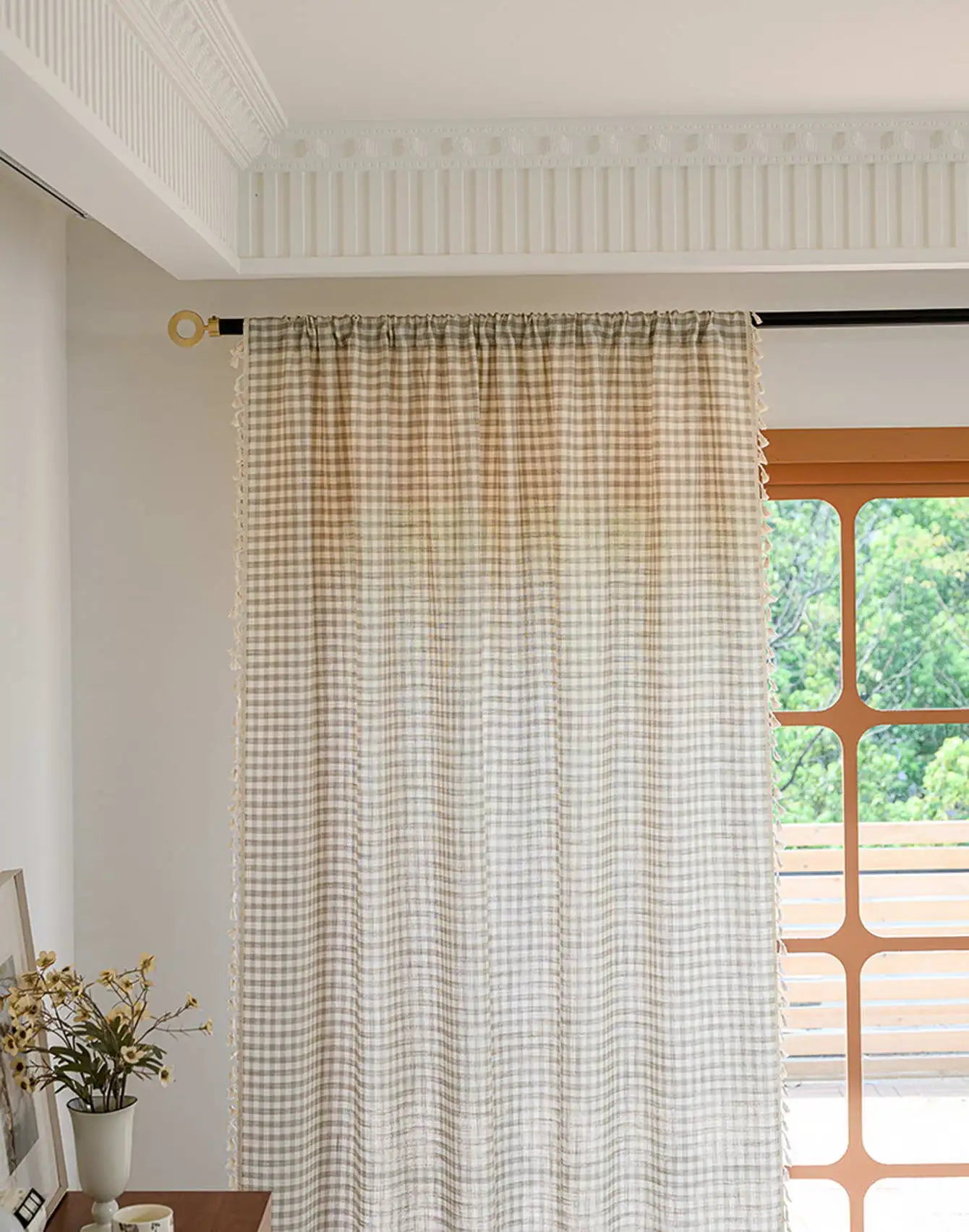Plaid Curtains with Tassel Privacy Protection Window Treatments for Bedroom