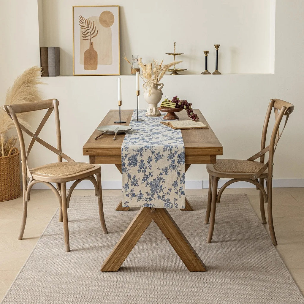 Table Runner Blue Flower TableCover Plant Watercolor Kitchen