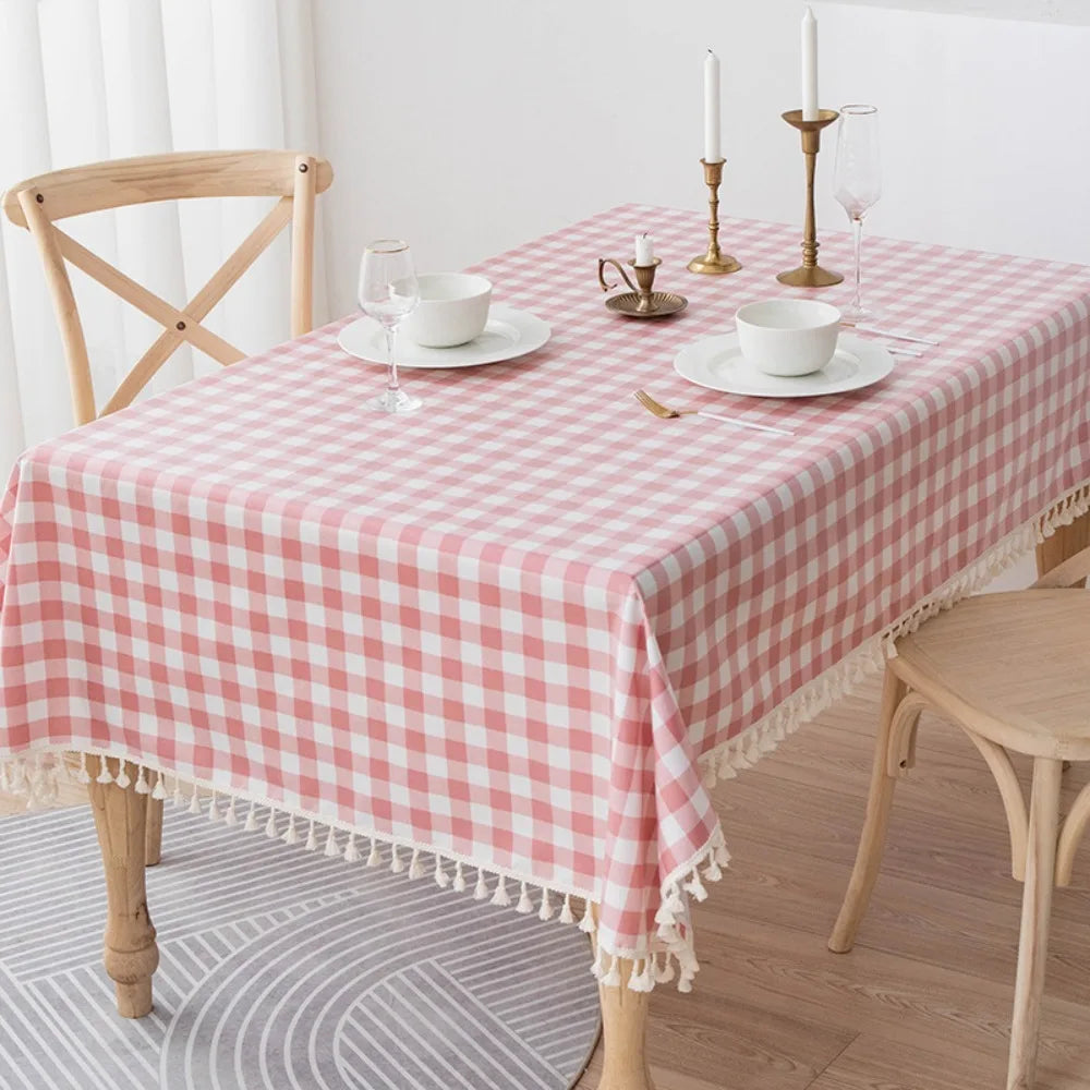 Table Decor Linen Plaid Tablecloth Waterproof Antifouling Table Cover
