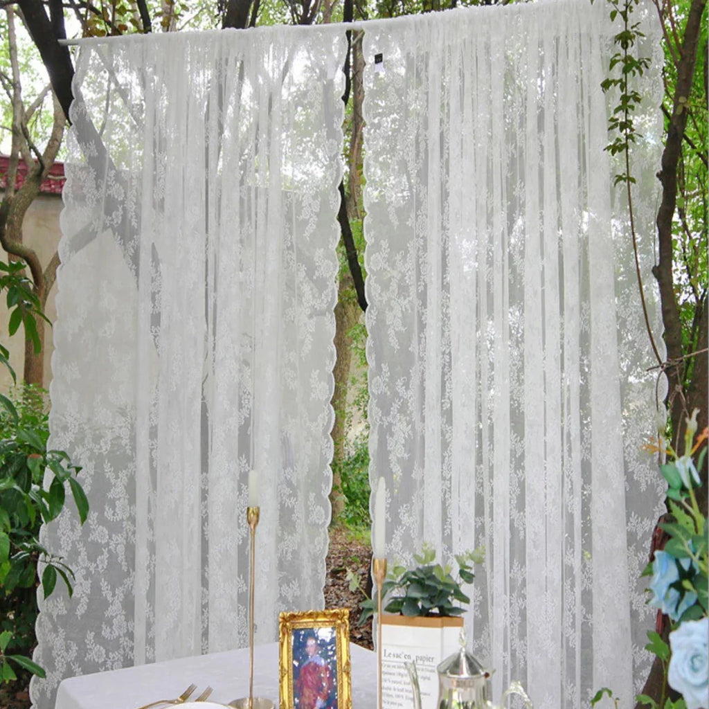 1pc Romantic Lace Sheer Curtain, Rod Pocket Flower Lace Window Curtains for Living Room