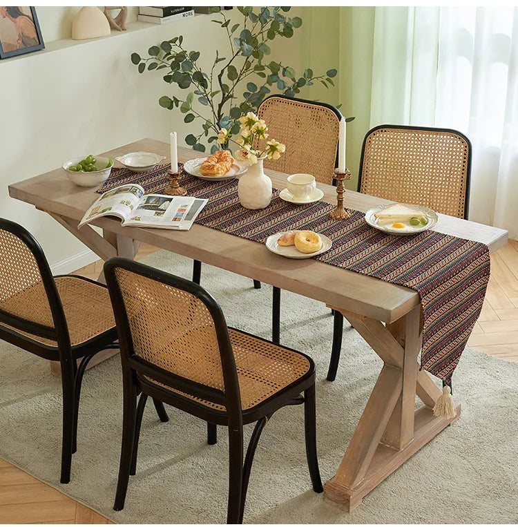 American Striped Table Runner Bohemian Tassel Table Runners Home