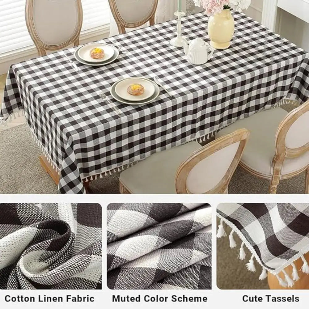 Table Decor Linen Plaid Tablecloth Waterproof Antifouling Table Cover