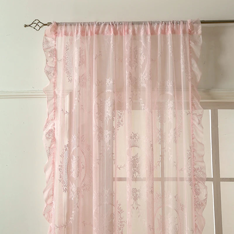 Lace Sheer Curtains with Scallop Ruffle Edge for Living Room Farmhouse