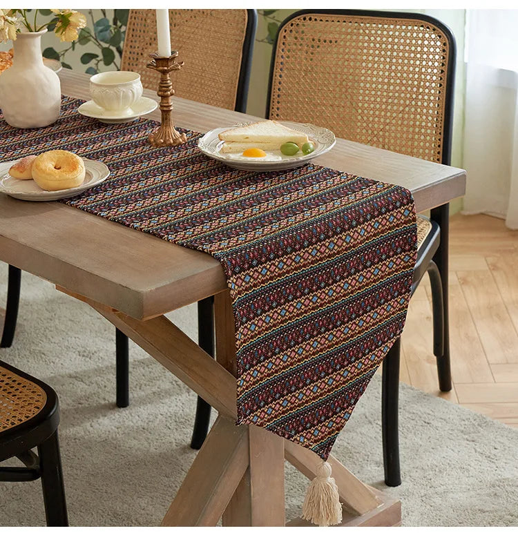 American Striped Table Runner Bohemian Tassel Table Runners Home