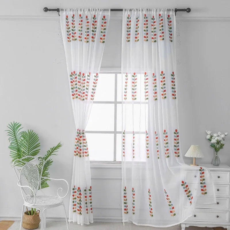 Sheer Curtains for Living Room,Boho Sheer Window Drapes for Kitchen, Rod Pocket Light Filtering Window Treatment, 2 Panels