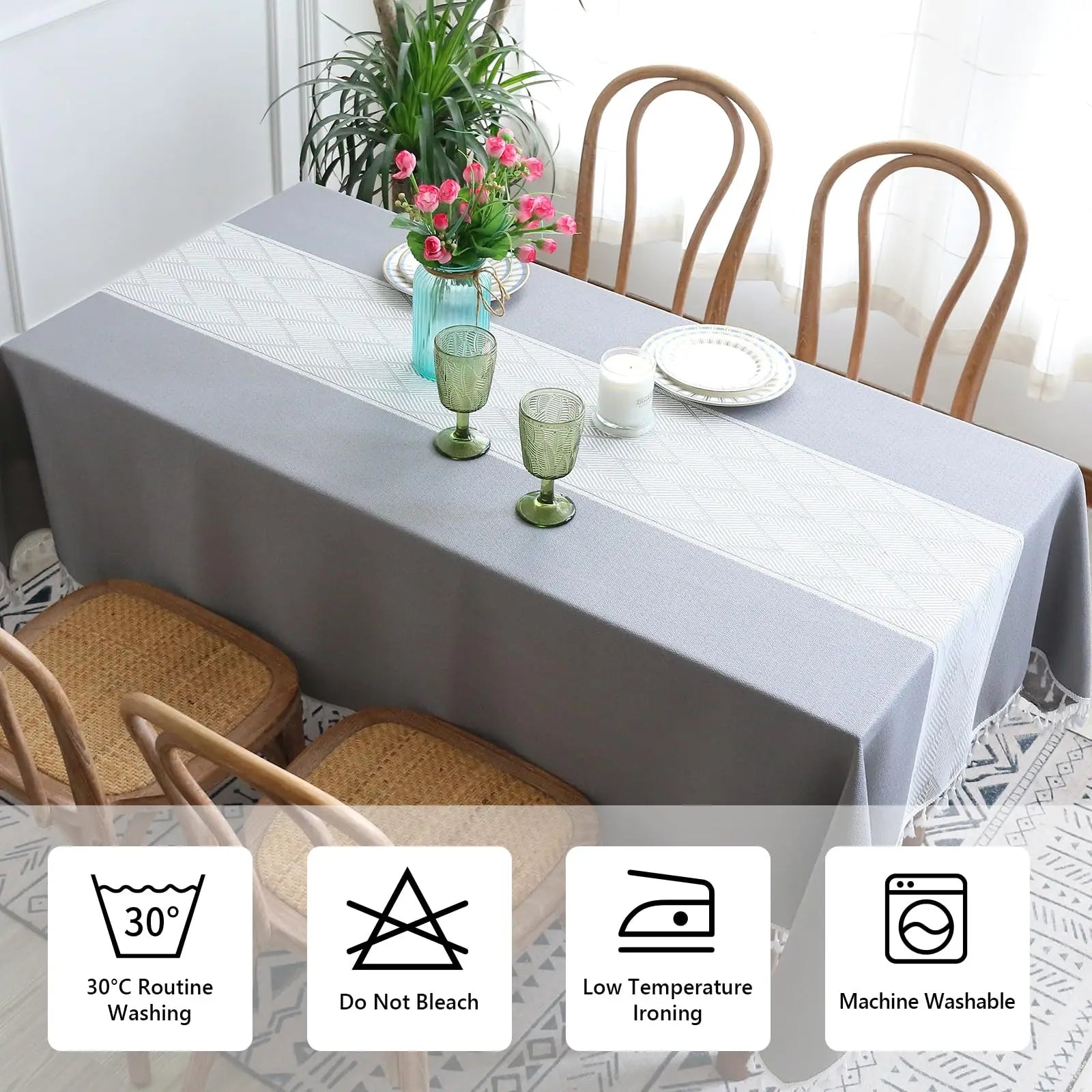 Tablecloth for Rectangle Table, Cotton Linen Table Cloth, Waterproof