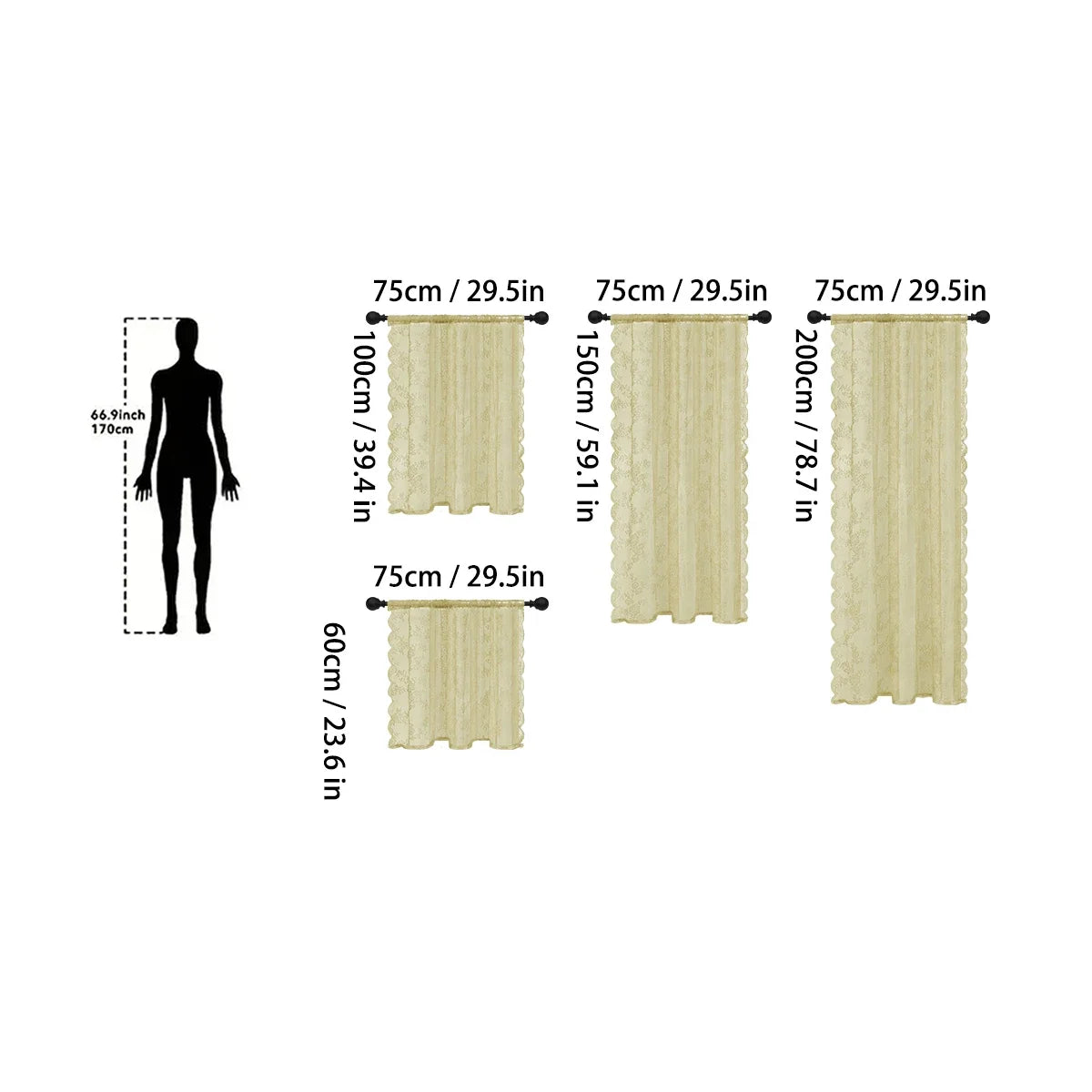 1pc Romantic Lace Sheer Curtain, Rod Pocket Flower Lace Window Curtains for Living Room