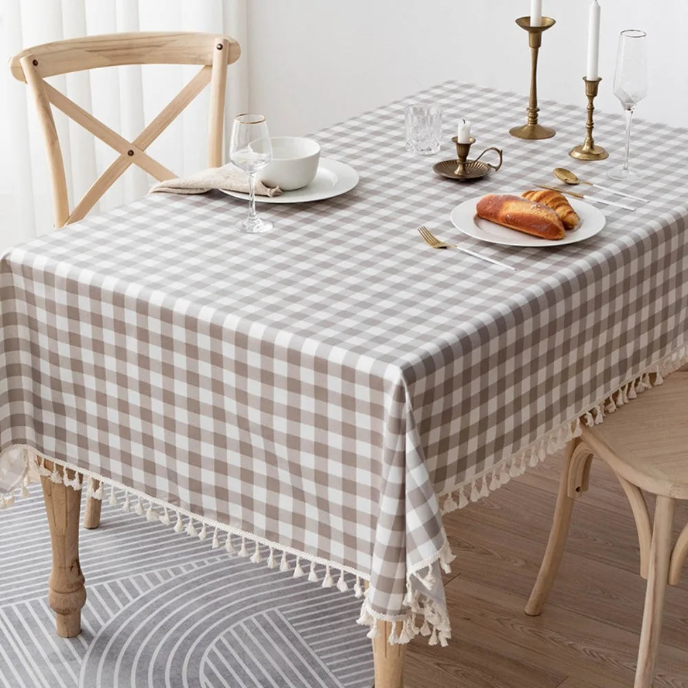 Table Decor Linen Plaid Tablecloth Waterproof Antifouling Table Cover