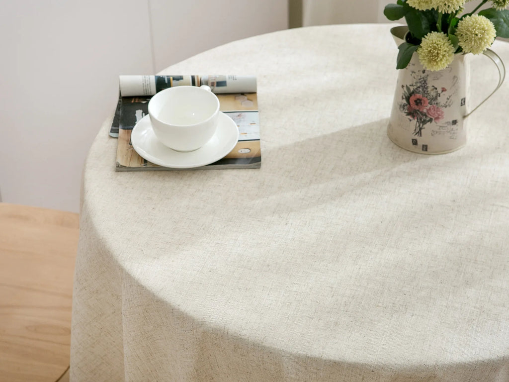 Linen Cotton Plain Tablecloth with Tassels Round Table Household