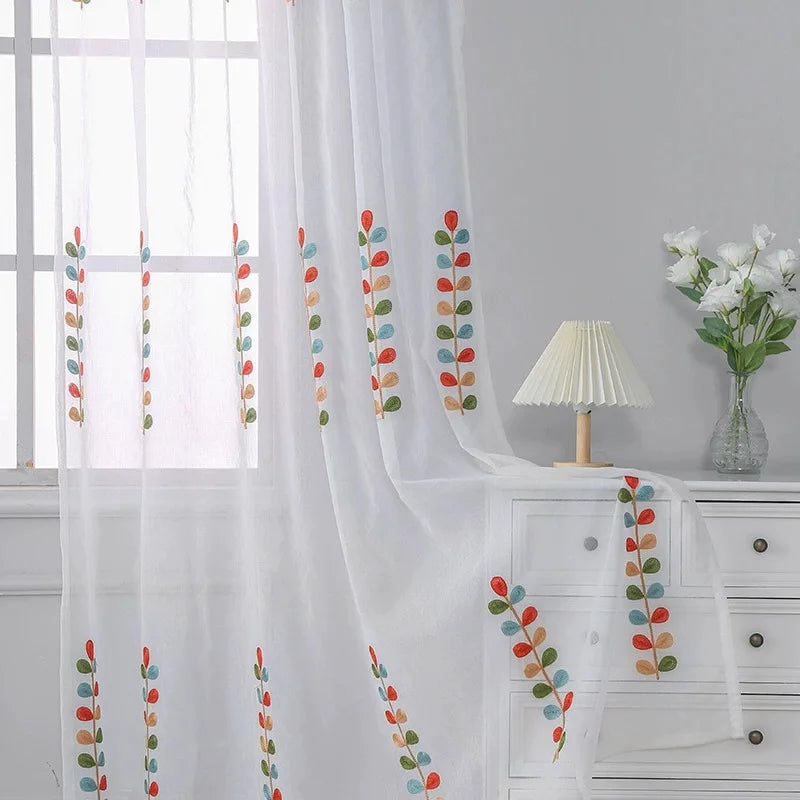 Sheer Curtains for Living Room,Boho Sheer Window Drapes for Kitchen, Rod Pocket Light Filtering Window Treatment, 2 Panels