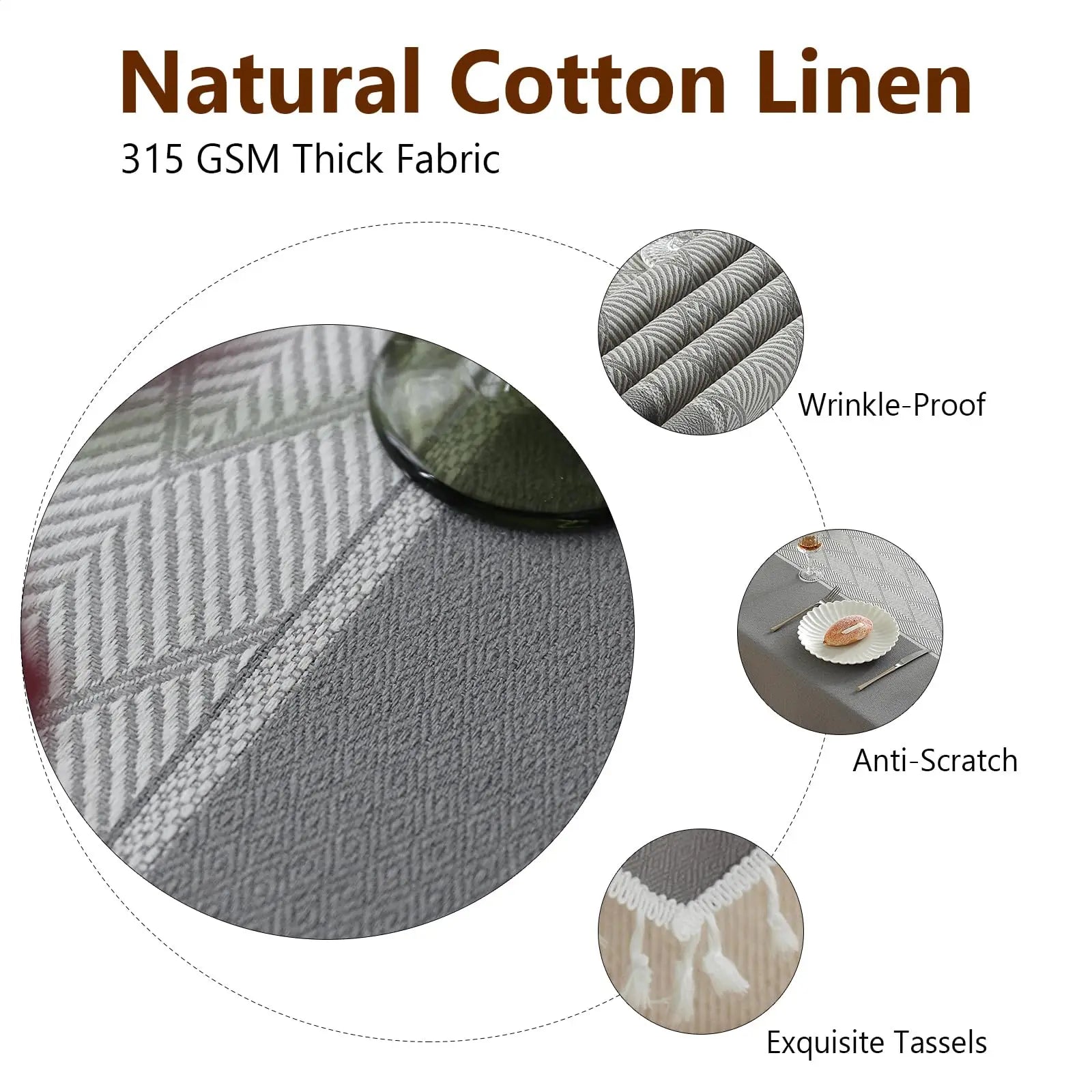 Tablecloth for Rectangle Table, Cotton Linen Table Cloth, Waterproof