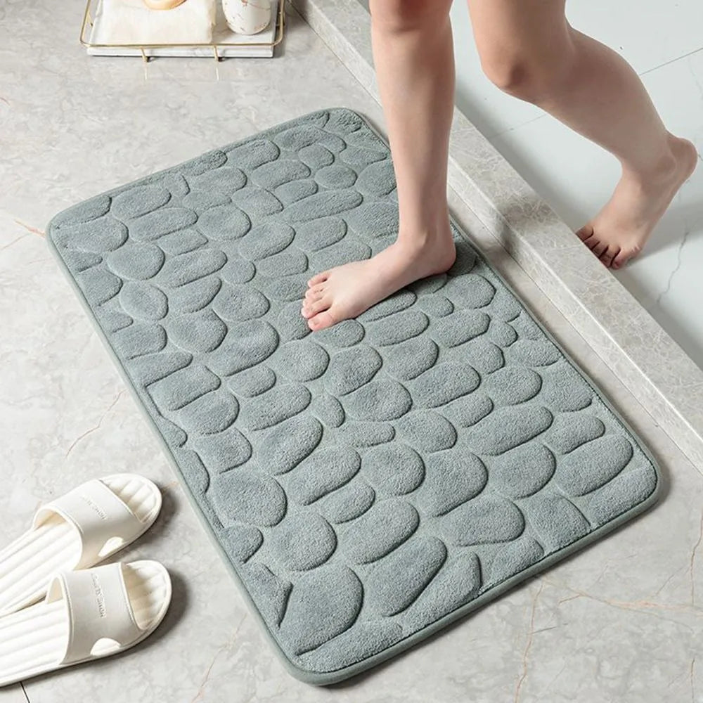 Durable Water Absorption Bath Mat Non-slip Household Cobblestone Embossed Washable Doormat Bathroom