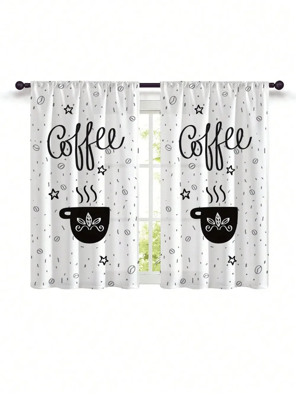 2 Piece White Curtains Rod Pocket Small Curtain Kitchen Curtain for