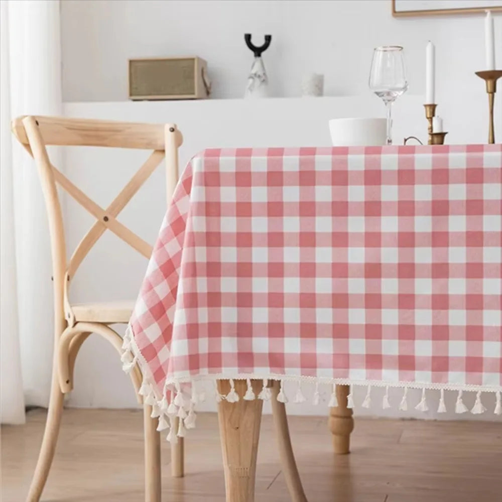 Table Decor Linen Plaid Tablecloth Waterproof Antifouling Table Cover