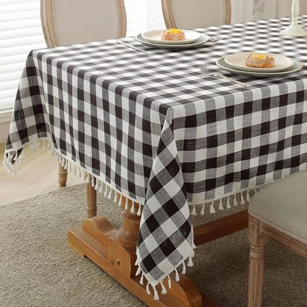 Table Decor Linen Plaid Tablecloth Waterproof Antifouling Table Cover
