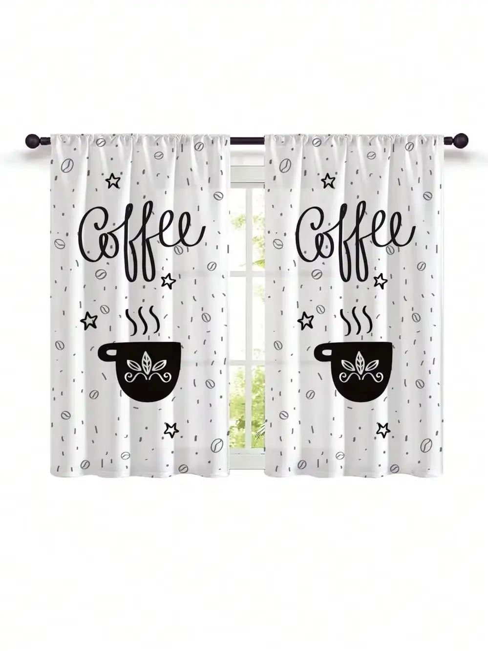 2 Piece White Curtains Rod Pocket Small Curtain Kitchen Curtain for