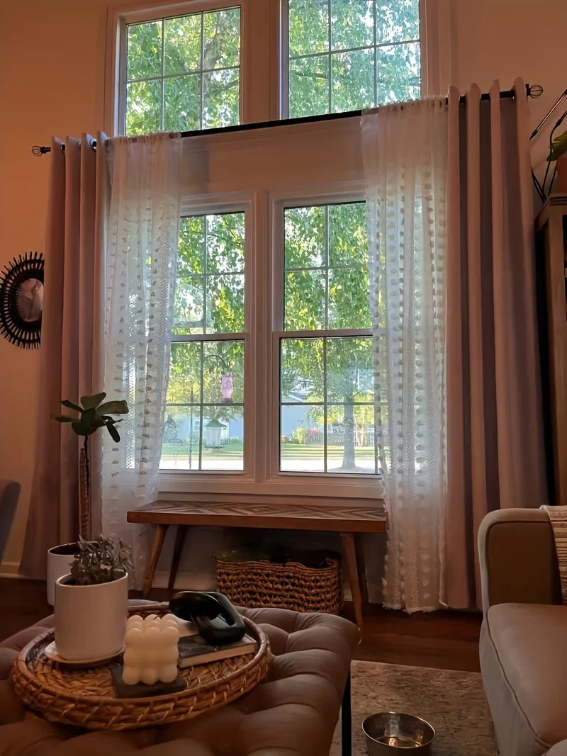 2Pcs Rod Pocket French Romantic White Curtains For Living Room Bedroom Sheer Curtain